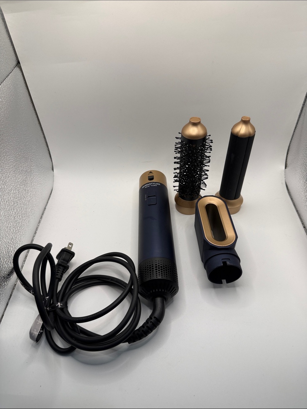 Rotating Hot Air Styler in Navy Blue and Gold - Multi Attachments